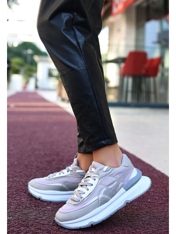 Aleh Gri Cilt Bağcıklı Spor Ayakkabı