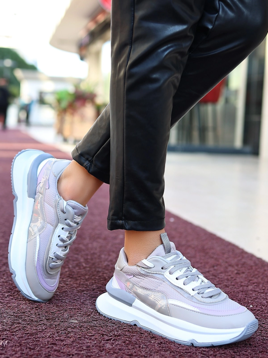 Aleh Gri Cilt Bağcıklı Spor Ayakkabı