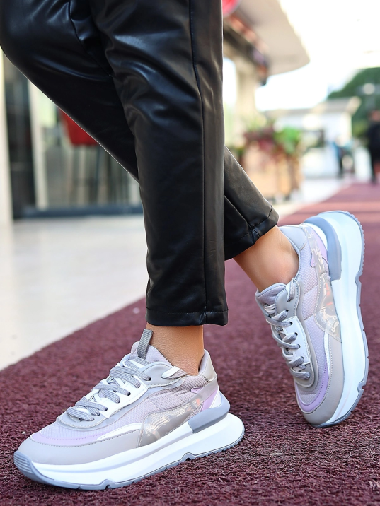 Aleh Gri Cilt Bağcıklı Spor Ayakkabı