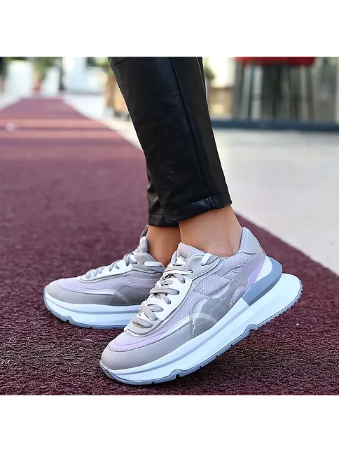 Aleh Gri Cilt Bağcıklı Spor Ayakkabı