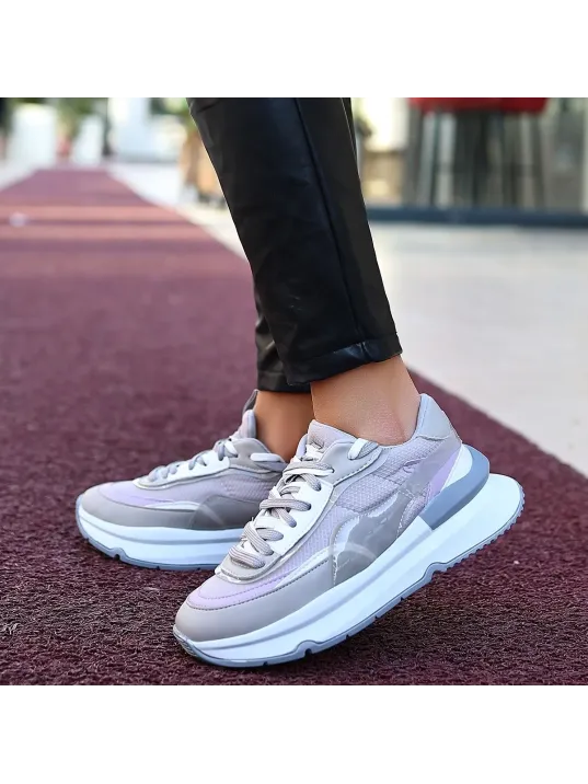 Aleh Gri Cilt Bağcıklı Spor Ayakkabı