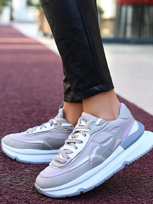 Aleh Gri Cilt Bağcıklı Spor Ayakkabı