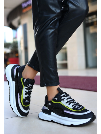 Aleh Siyah Cilt Lila Detaylı Spor Ayakkabı