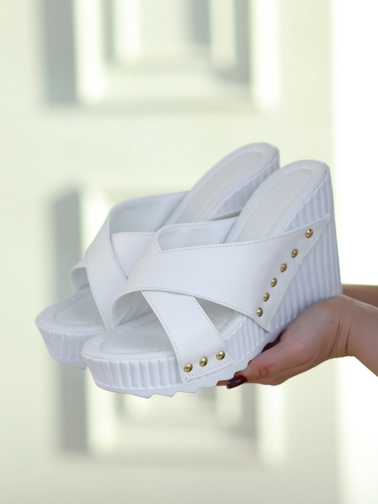 Aless Beyaz Cilt Dolgu Topuk Terlik