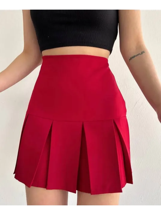 Altı Geniş Pileli Etek Bordo S24729