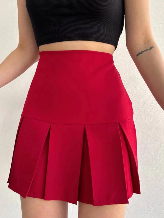 Altı geniş pileli etek bordo s24729 Altı geniş pileli etek bordo s24729