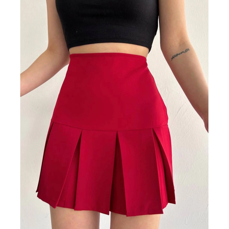 Altı geniş pileli etek bordo s24729 Altı geniş pileli etek bordo s24729