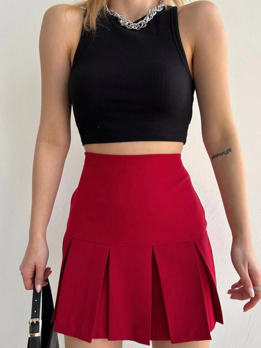 Altı geniş pileli etek bordo s24729 Altı geniş pileli etek bordo s24729