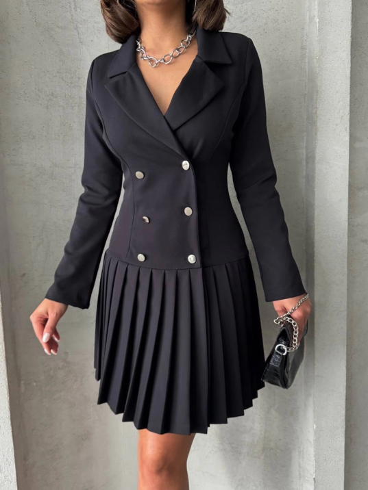 Altı piliseli uzun kollu ceket elbise siyah s255016 Altı piliseli uzun kollu ceket elbise siyah s255016