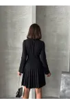 Altı Piliseli Uzun Kollu Ceket Elbise Siyah S255016