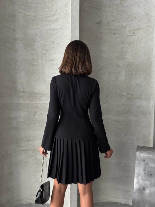 Altı piliseli uzun kollu ceket elbise siyah s255016 Altı piliseli uzun kollu ceket elbise siyah s255016