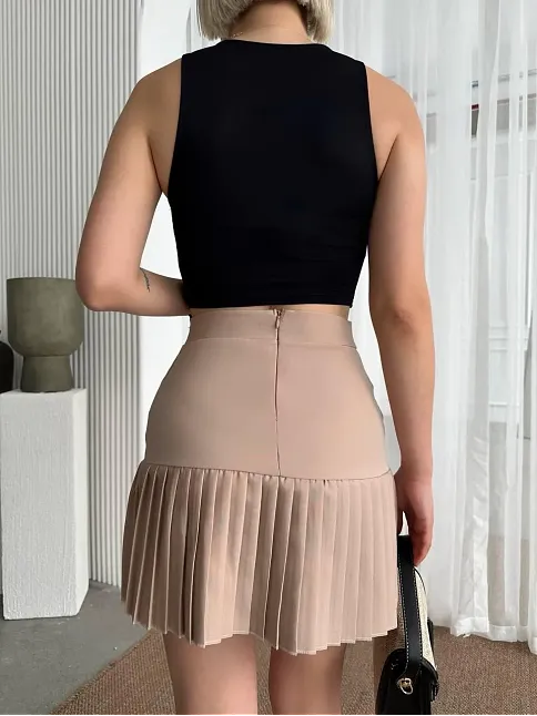 Altı Pliseli Mini Etek