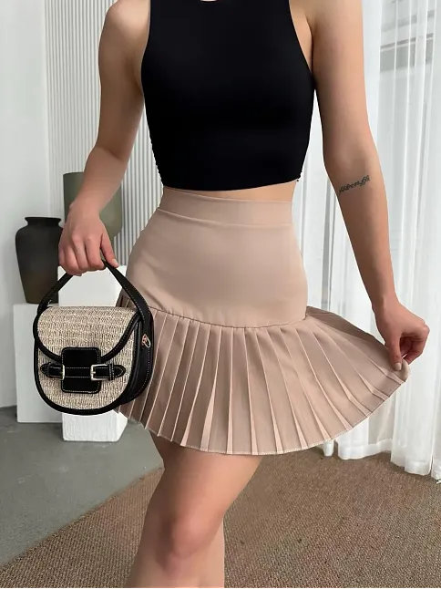 Altı Pliseli Mini Etek
