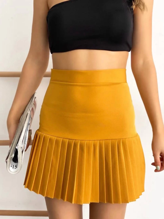 Altı pliseli mini etek hardal s24705 Altı pliseli mini etek hardal s24705