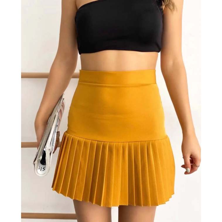Altı pliseli mini etek hardal s24705 Altı pliseli mini etek hardal s24705