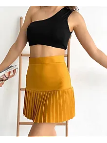 Altı Pliseli Mini Etek Hardal S24705