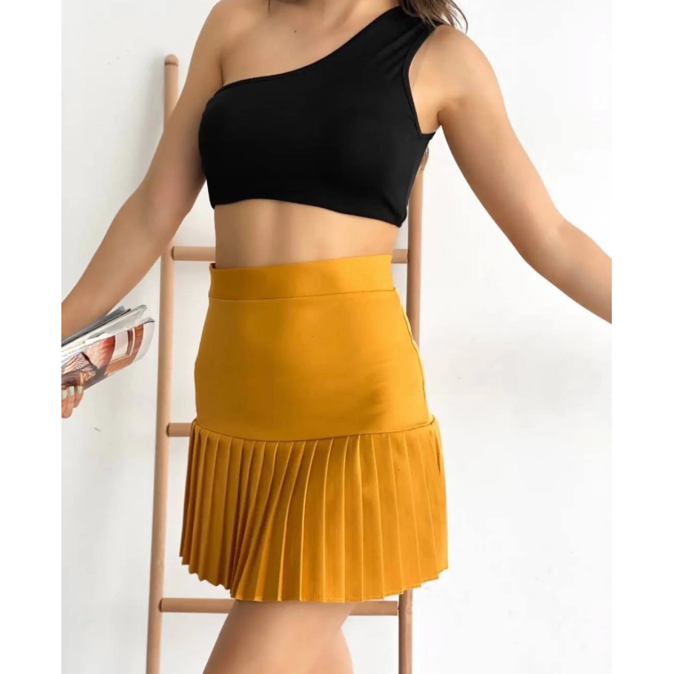 Altı pliseli mini etek hardal s24705 Altı pliseli mini etek hardal s24705