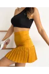 Altı Pliseli Mini Etek Hardal S24705