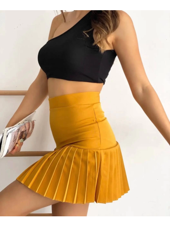 Altı pliseli mini etek hardal s24705 Altı pliseli mini etek hardal s24705