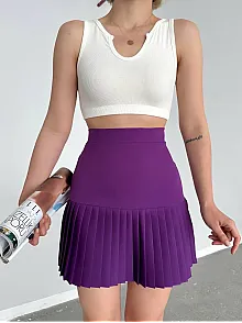 Altı Pliseli Mini Etek Mor S24705
