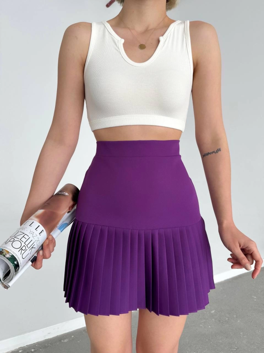 Altı pliseli mini etek Mor s24705 Altı pliseli mini etek Mor s24705