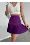 Altı Pliseli Mini Etek Mor S24705
