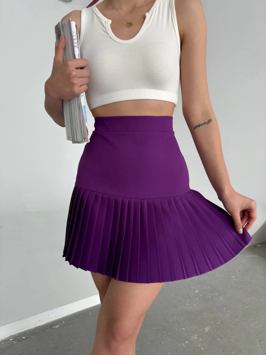 Altı pliseli mini etek Mor s24705 Altı pliseli mini etek Mor s24705