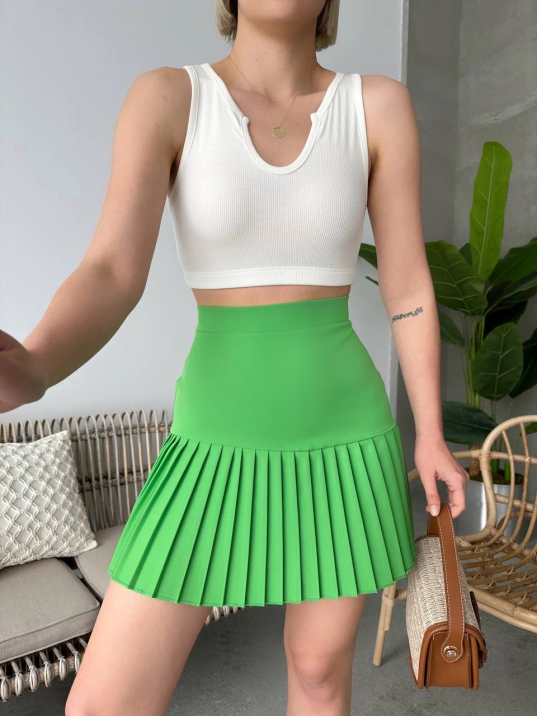 Altı pliseli mini etek yeşil s24705 Altı pliseli mini etek yeşil s24705