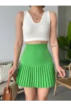 Altı Pliseli Mini Etek Yeşil S24705