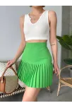 Altı Pliseli Mini Etek Yeşil S24705