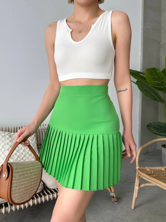 Altı pliseli mini etek yeşil s24705 Altı pliseli mini etek yeşil s24705