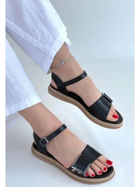 Andana Siyah Cilt Sandalet Andana Siyah Cilt Sandalet