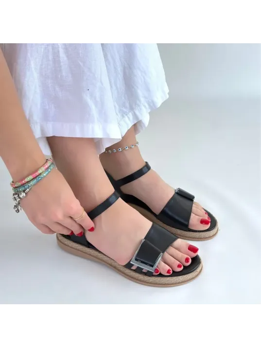 Andana Siyah Cilt Sandalet Andana Siyah Cilt Sandalet
