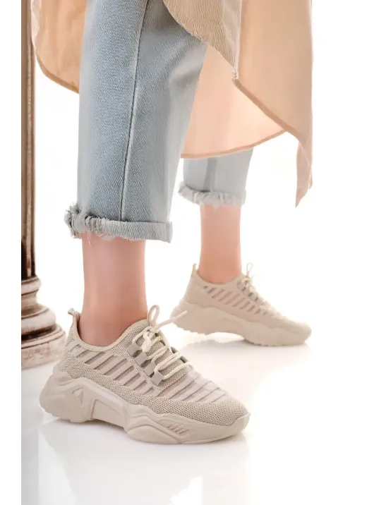 Ante Bej Triko Bağcıklı Spor Ayakkabı Ante Bej Triko Bağcıklı Spor Ayakkabı