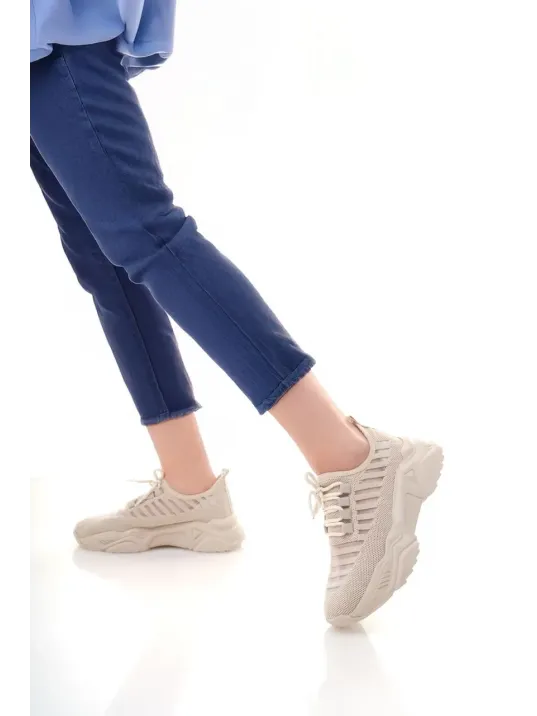 Ante Bej Triko Bağcıklı Spor Ayakkabı Ante Bej Triko Bağcıklı Spor Ayakkabı