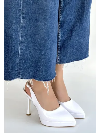 Arim Beyaz Rugan Platform Topuk Ayakkabı