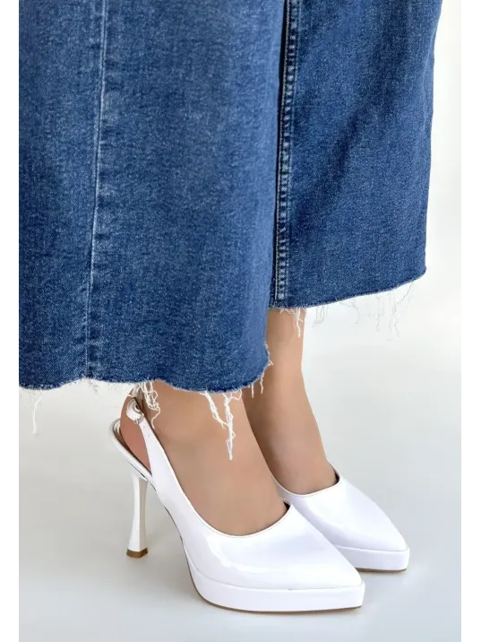 Arim Beyaz Rugan Platform Topuk Ayakkabı