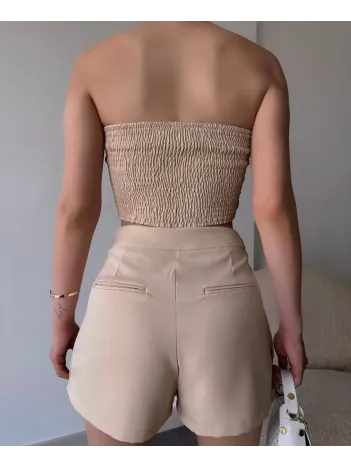 Arkadan Büzgülü Esnek Büstiyer Bej Arkadan Büzgülü Esnek Büstiyer Bej