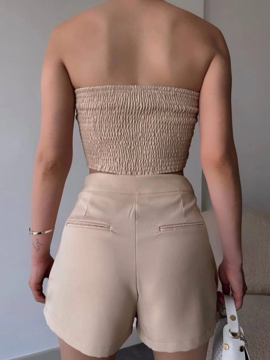 Arkadan büzgülü esnek büstiyer bej Arkadan büzgülü esnek büstiyer bej