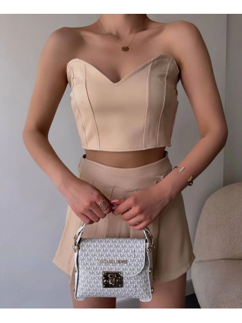 Arkadan büzgülü esnek büstiyer bej Arkadan büzgülü esnek büstiyer bej