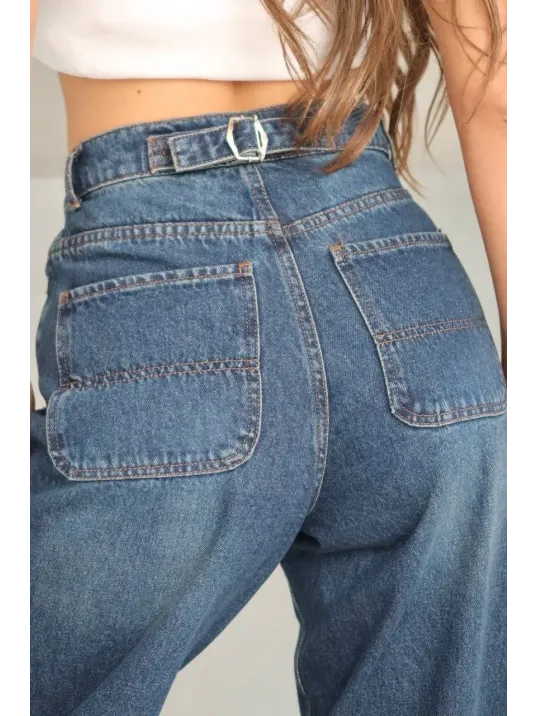 Arkadan Tokalı Jeans Pantolon