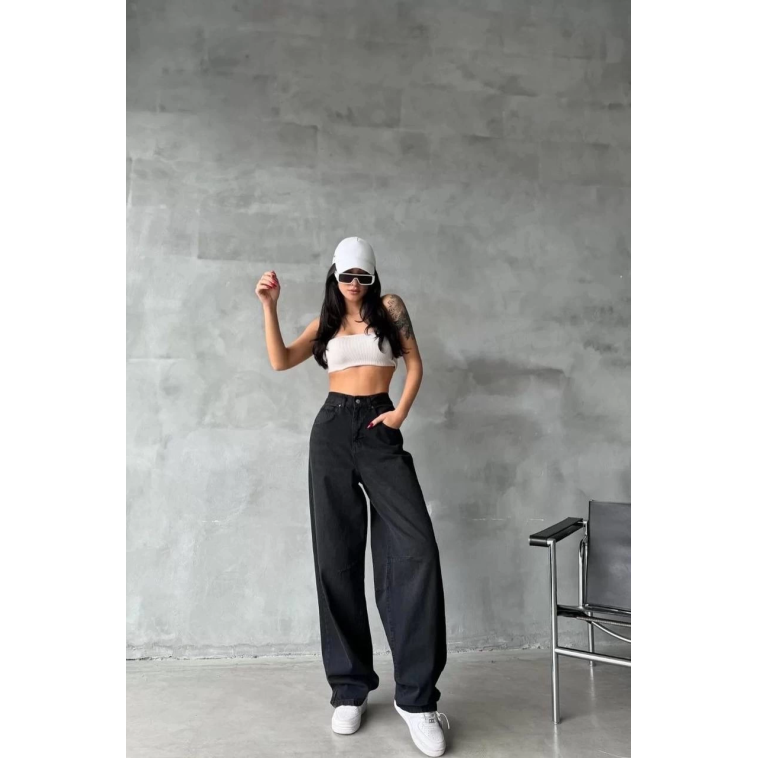 Arkadan tokalı jeans pantolon Siyah Arkadan tokalı jeans pantolon Siyah