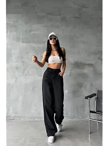 Arkadan Tokalı Jeans Pantolon Siyah