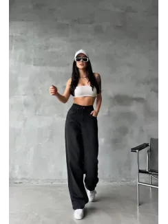 Arkadan Tokalı Jeans Pantolon Siyah