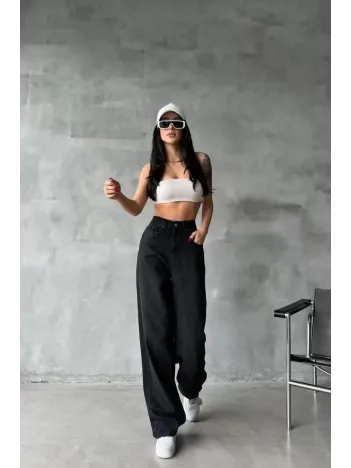 Arkadan Tokalı Jeans Pantolon Siyah Arkadan Tokalı Jeans Pantolon Siyah