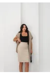 Arkadan Yırtmaçlı Kalem Etek Bej