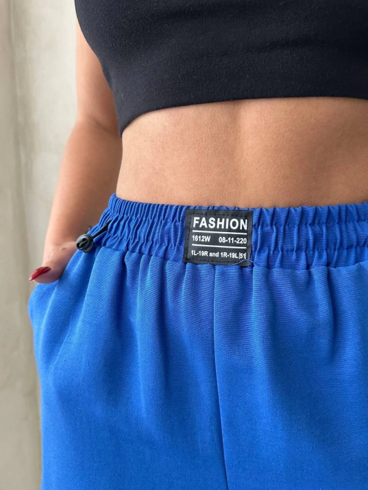 Armalı keten şort saks mavisi s251003 Armalı keten şort saks mavisi s251003