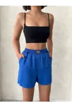 Armalı Keten Şort Saks Mavisi S251003