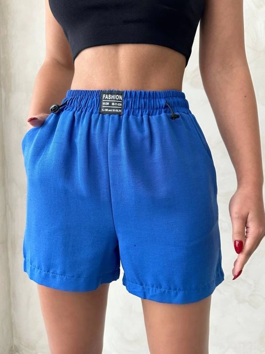 Armalı keten şort saks mavisi s251003 Armalı keten şort saks mavisi s251003
