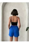 Armalı Keten Şort Saks Mavisi S251003